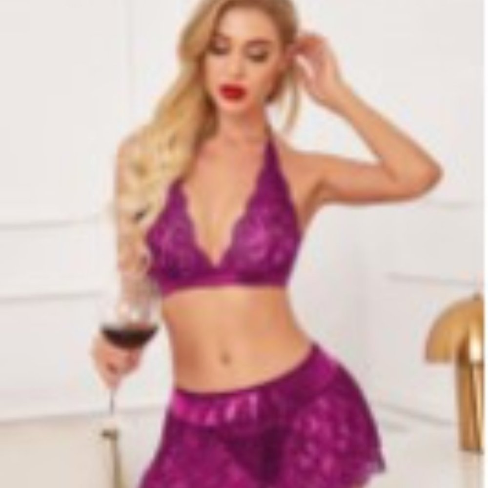Mini Skirt with G-String Lace Babydoll Set